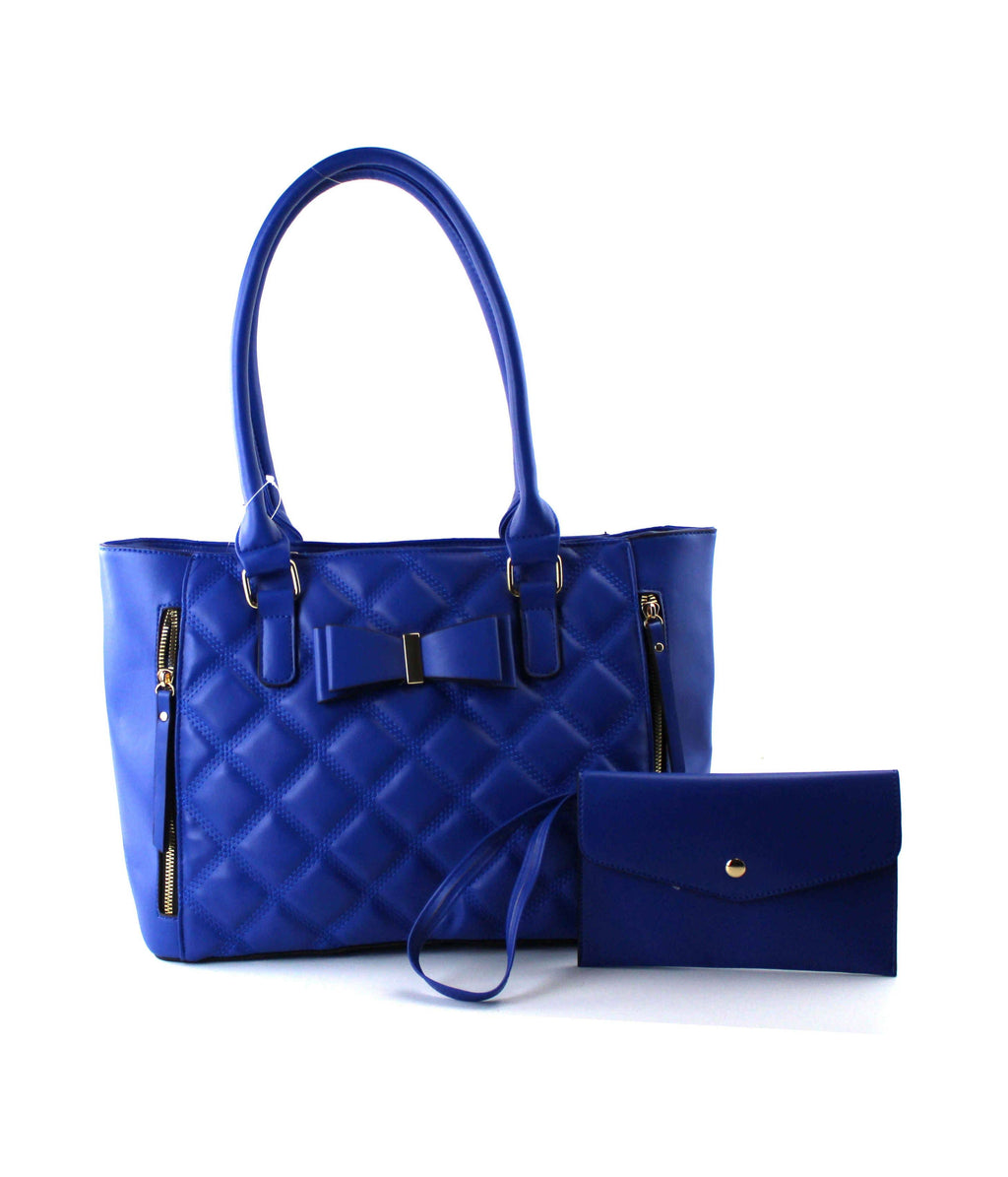 Quilted Satchel Set - 2-Piece Handbag with Matching Wristlet