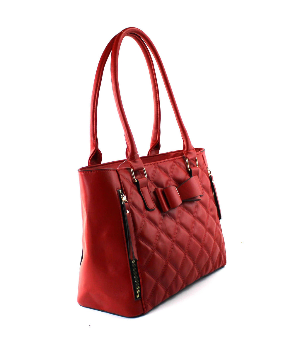 Quilted Satchel Set - 2-Piece Handbag with Matching Wristlet