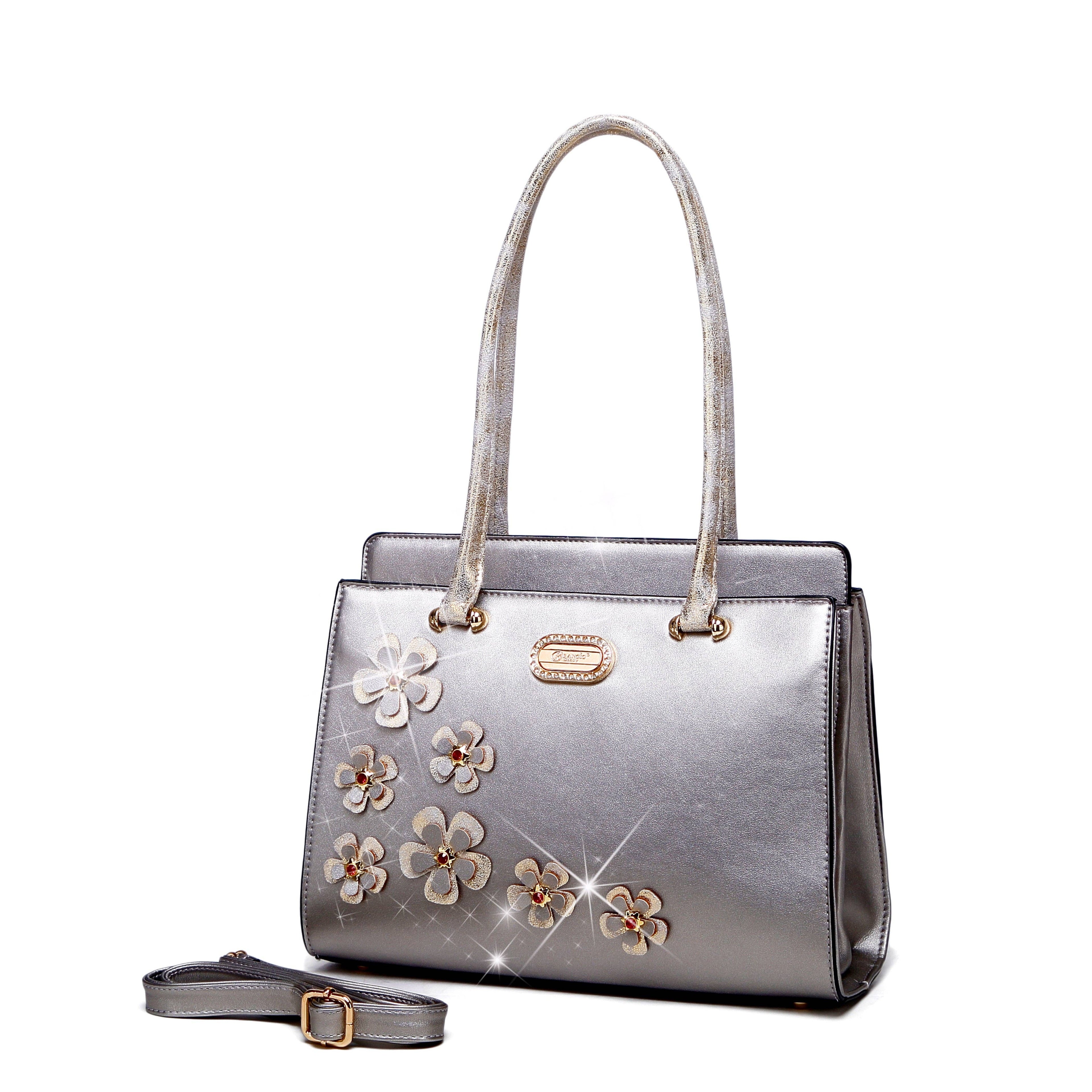 Brangio Italy Elegant Metallic Twinkle Cosmos Floral Handbag