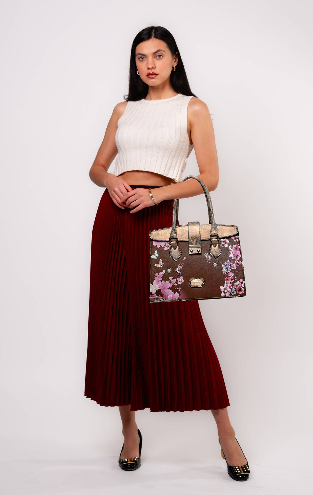 Brangio Italy Floral & Bird Embellished Handbag