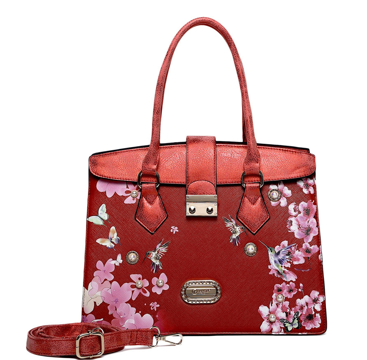 Brangio Italy Floral & Bird Embellished Handbag