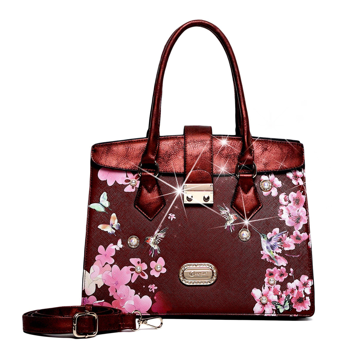 Brangio Italy Floral & Bird Embellished Handbag