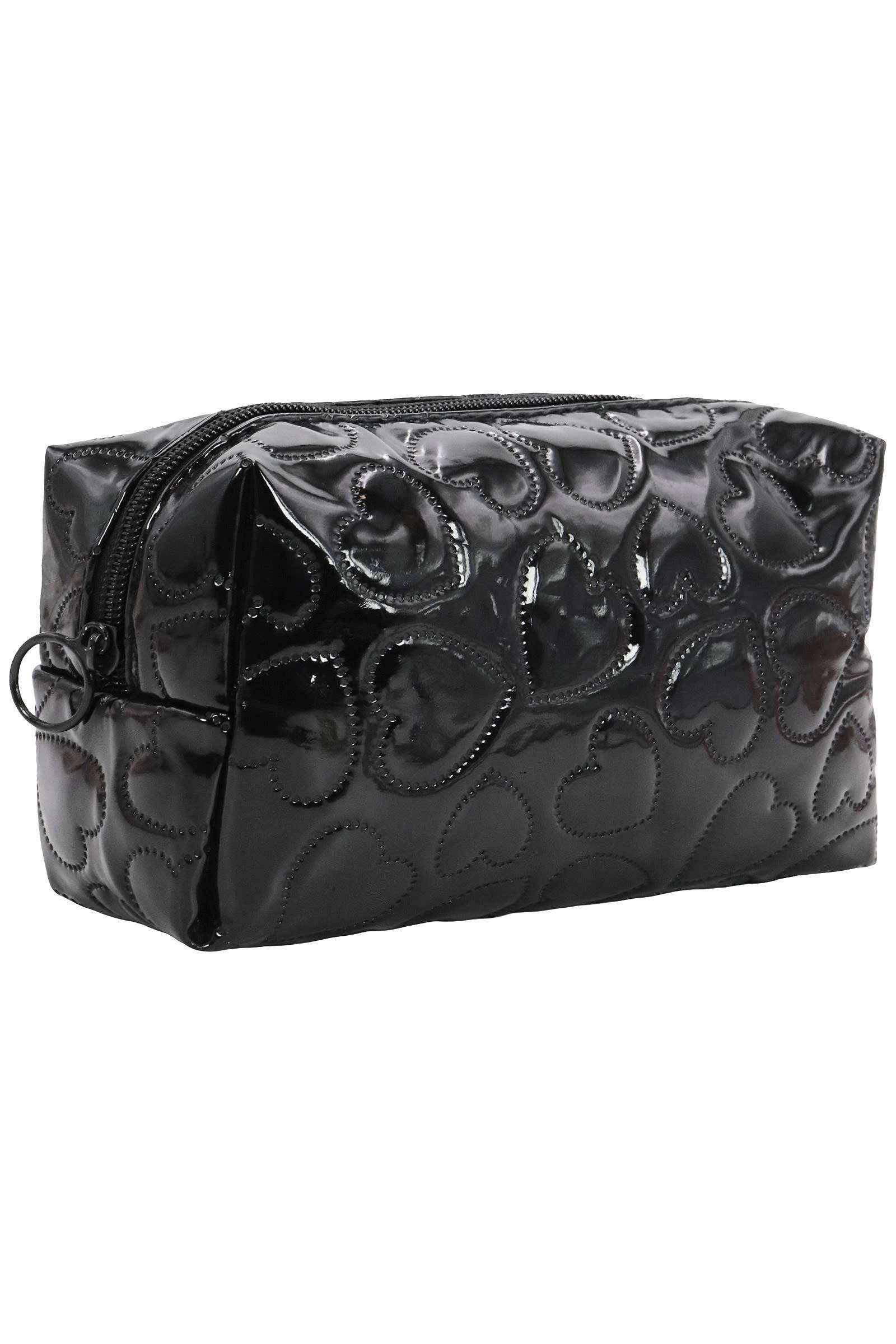 Embossed Dotted Heart Glossy Cosmetic Pouch Bag