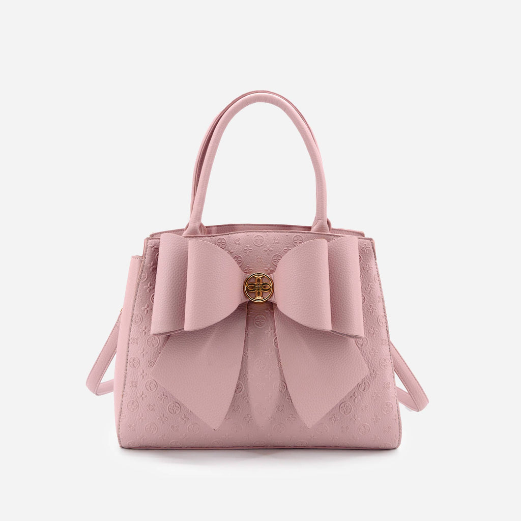 Cross Elegance Large Bow Vegan Leather Satchel Handbag