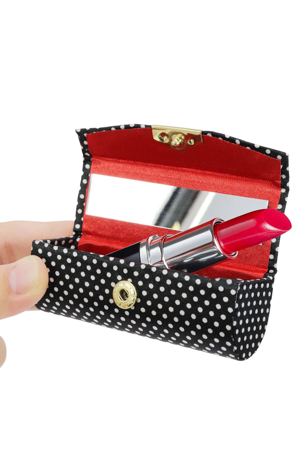 Retro Polka Dot Satin Lipstick Case W/ Mirror