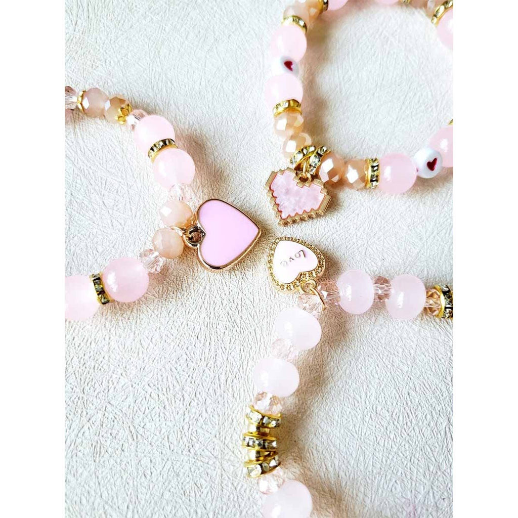 Heart Charm Mix Bead Stretch Bracelet