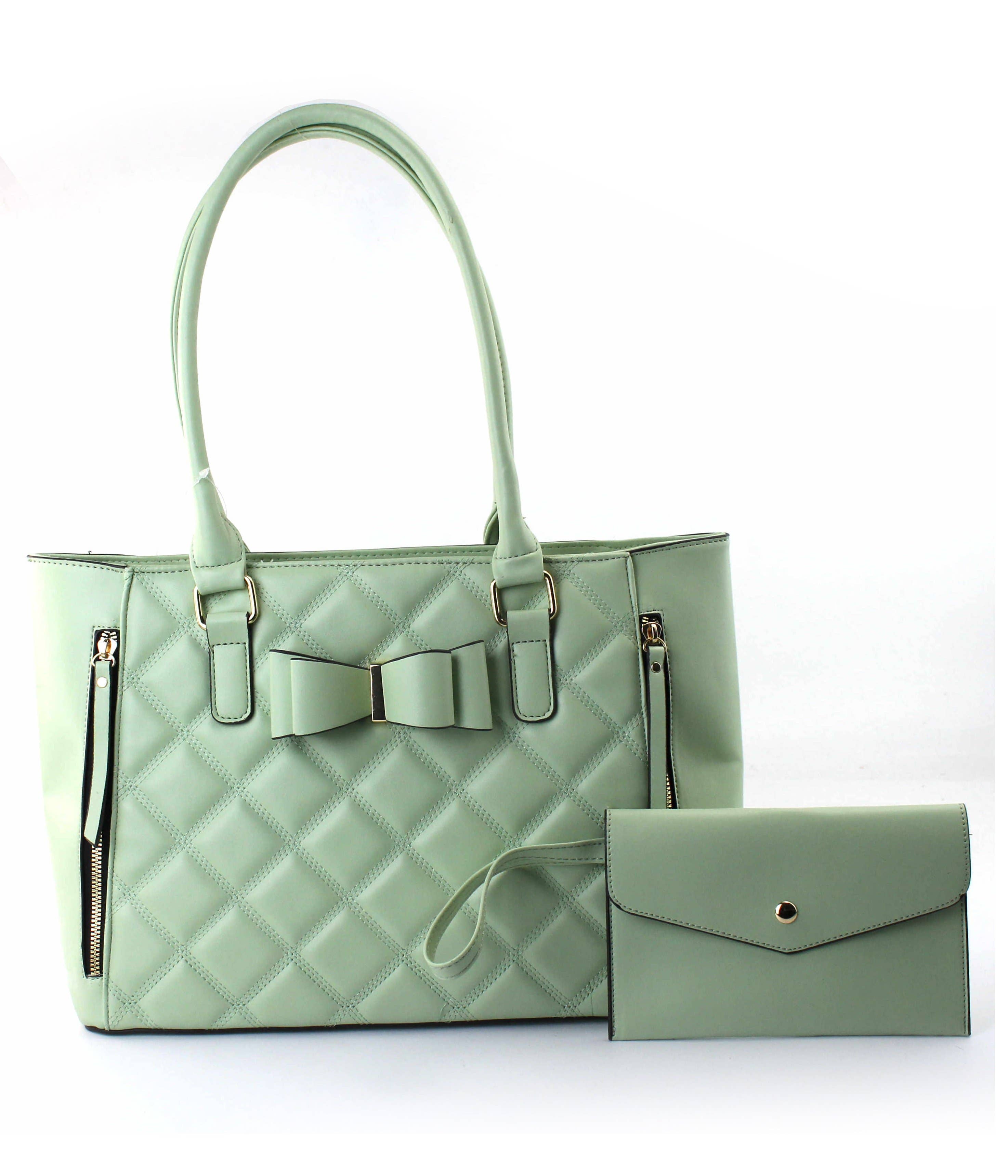 Quilted Satchel Set - 2-Piece Handbag with Matching Wristlet