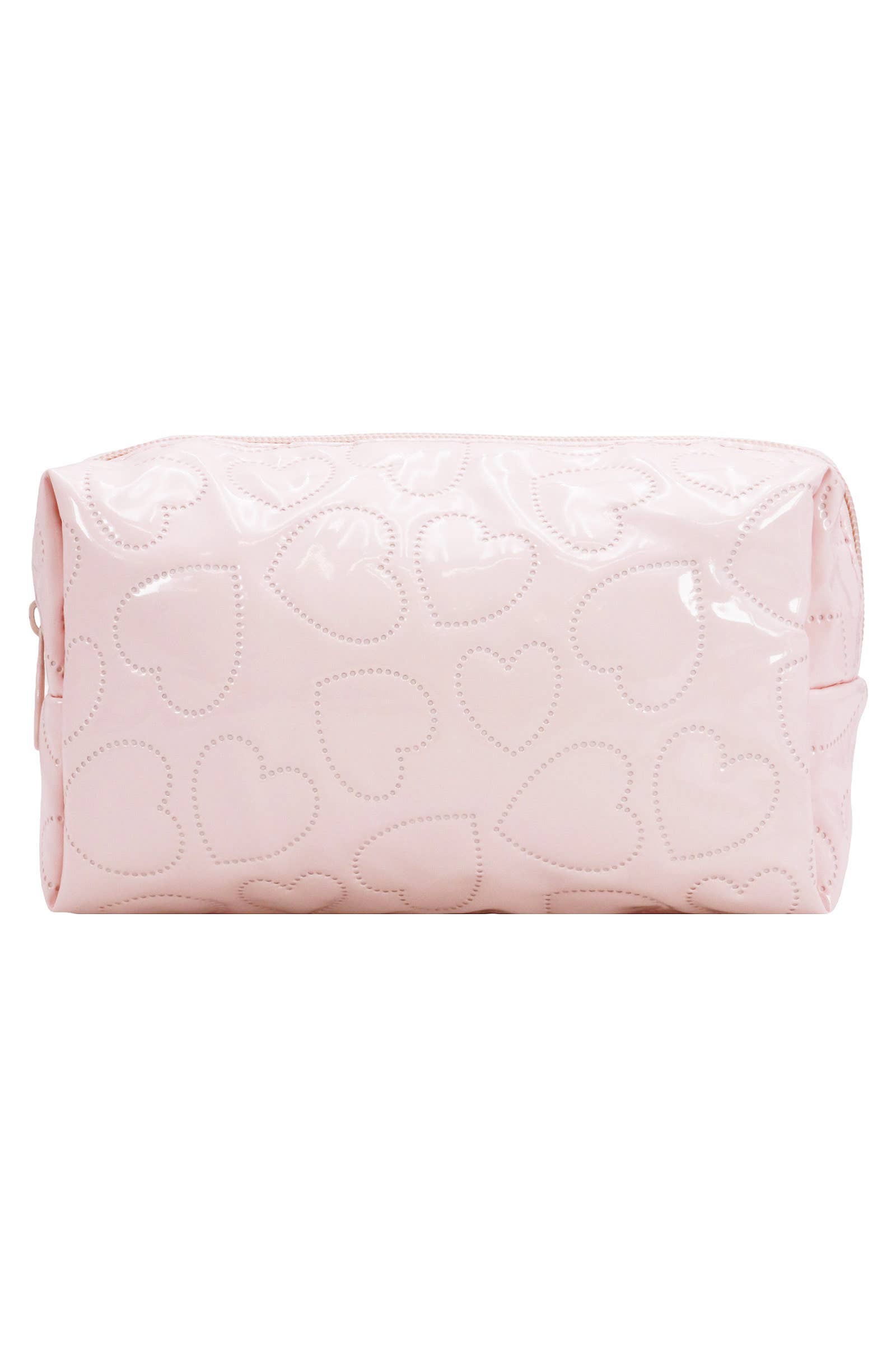 Embossed Dotted Heart Glossy Cosmetic Pouch Bag