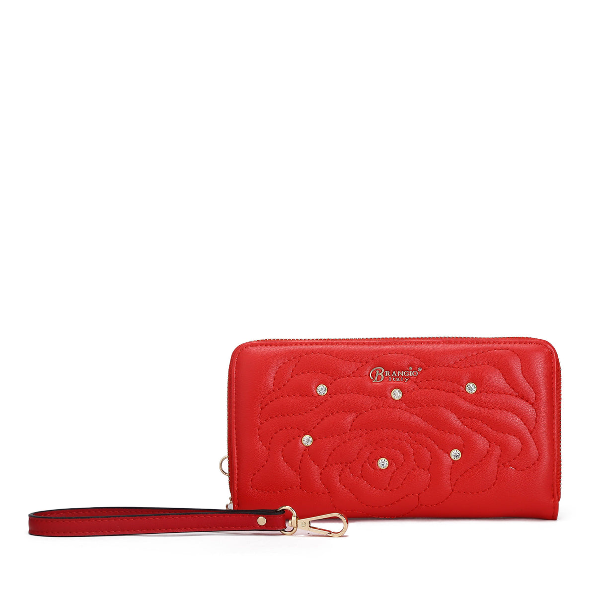 Brangio Italy Elegant Rose Embellished Satchel Bag + Wallet