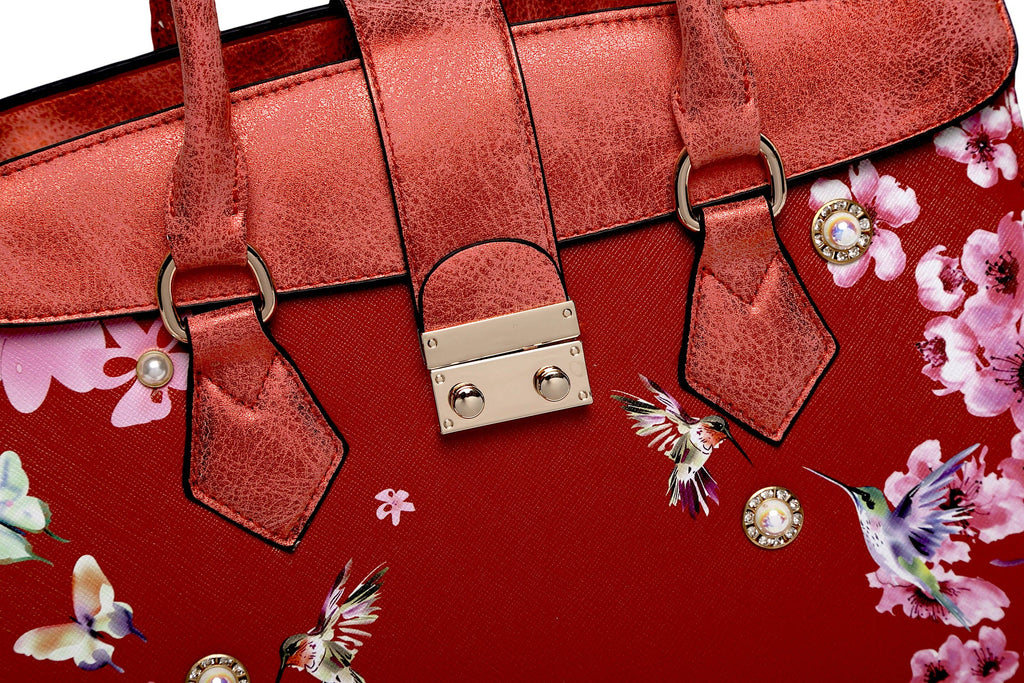 Brangio Italy Floral & Bird Embellished Handbag