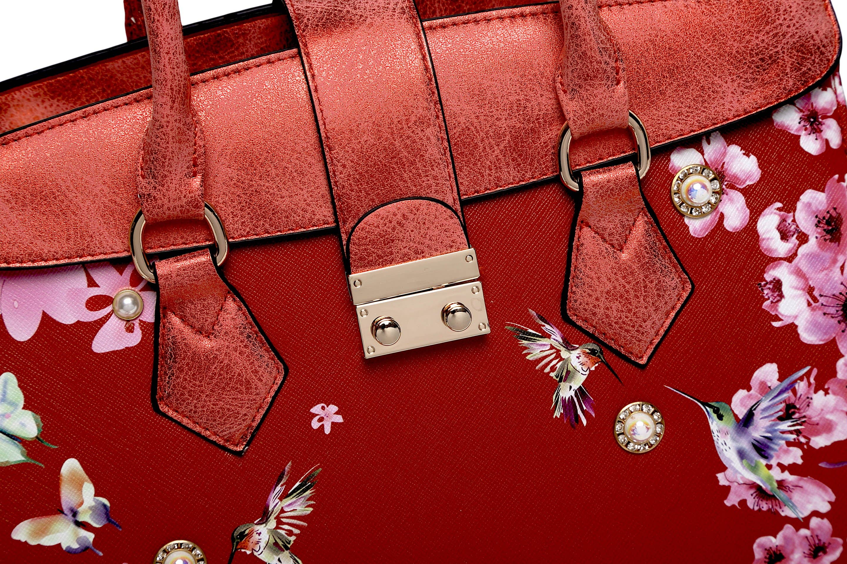 Brangio Italy Floral & Bird Embellished Handbag