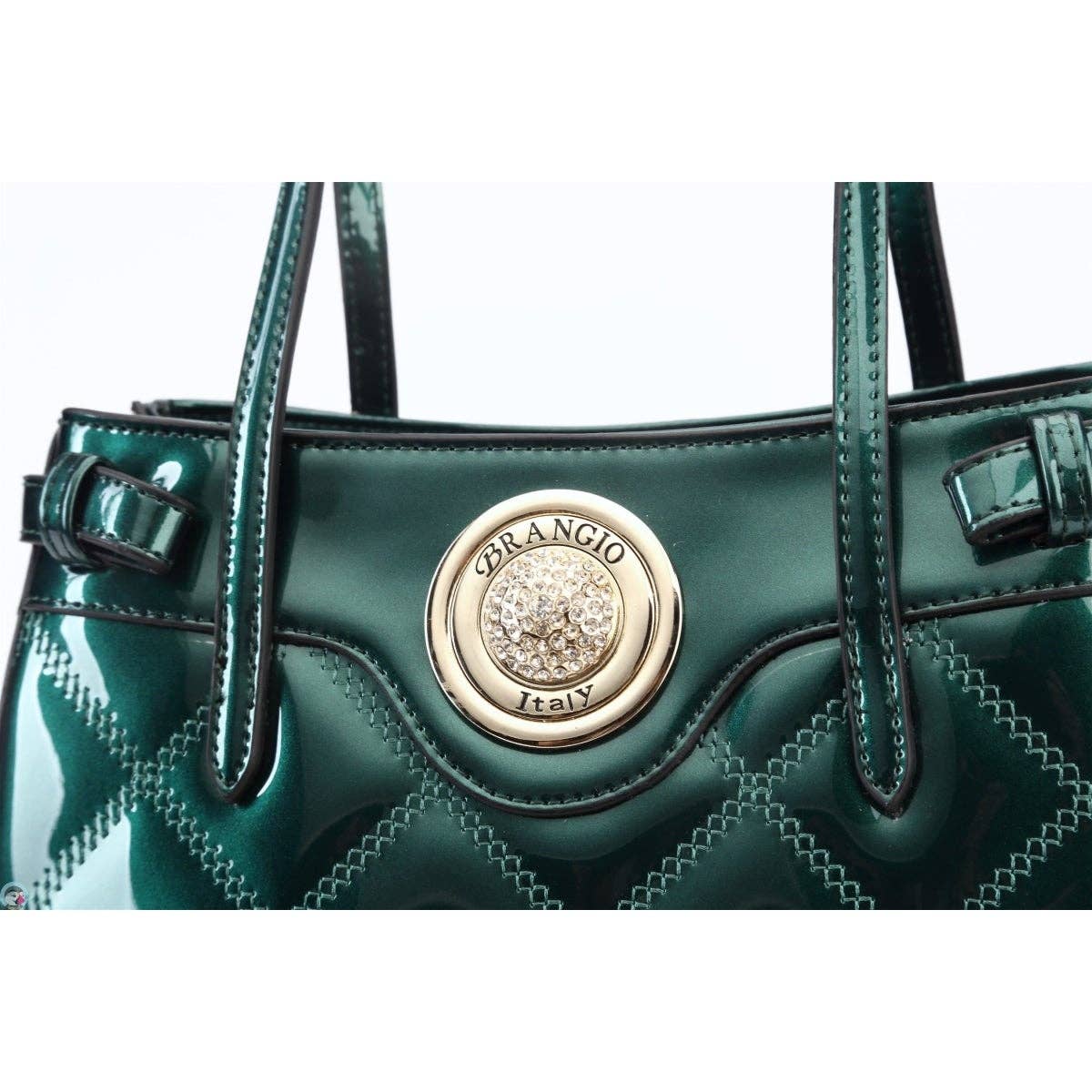 Brangio Italy Luxury Patent Quilted Designer Satchel Bag