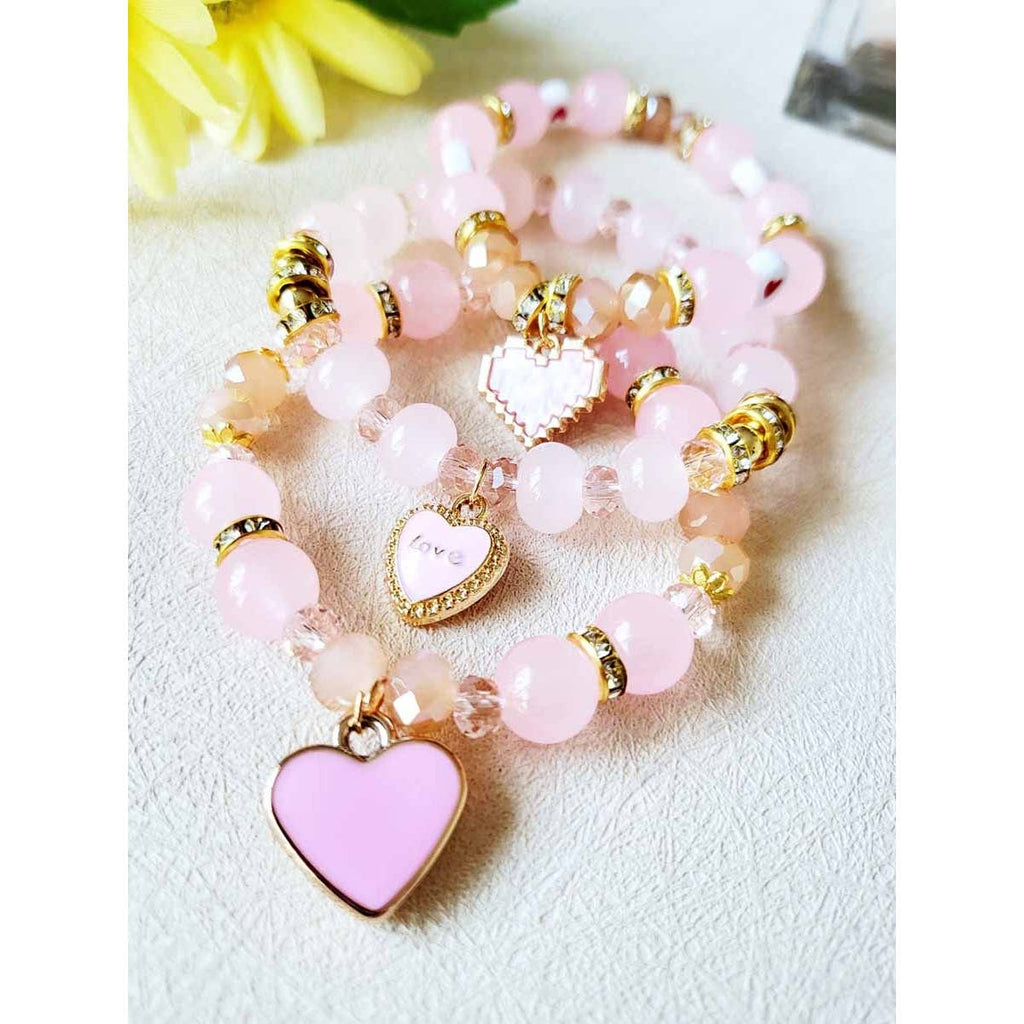 Heart Charm Mix Bead Stretch Bracelet
