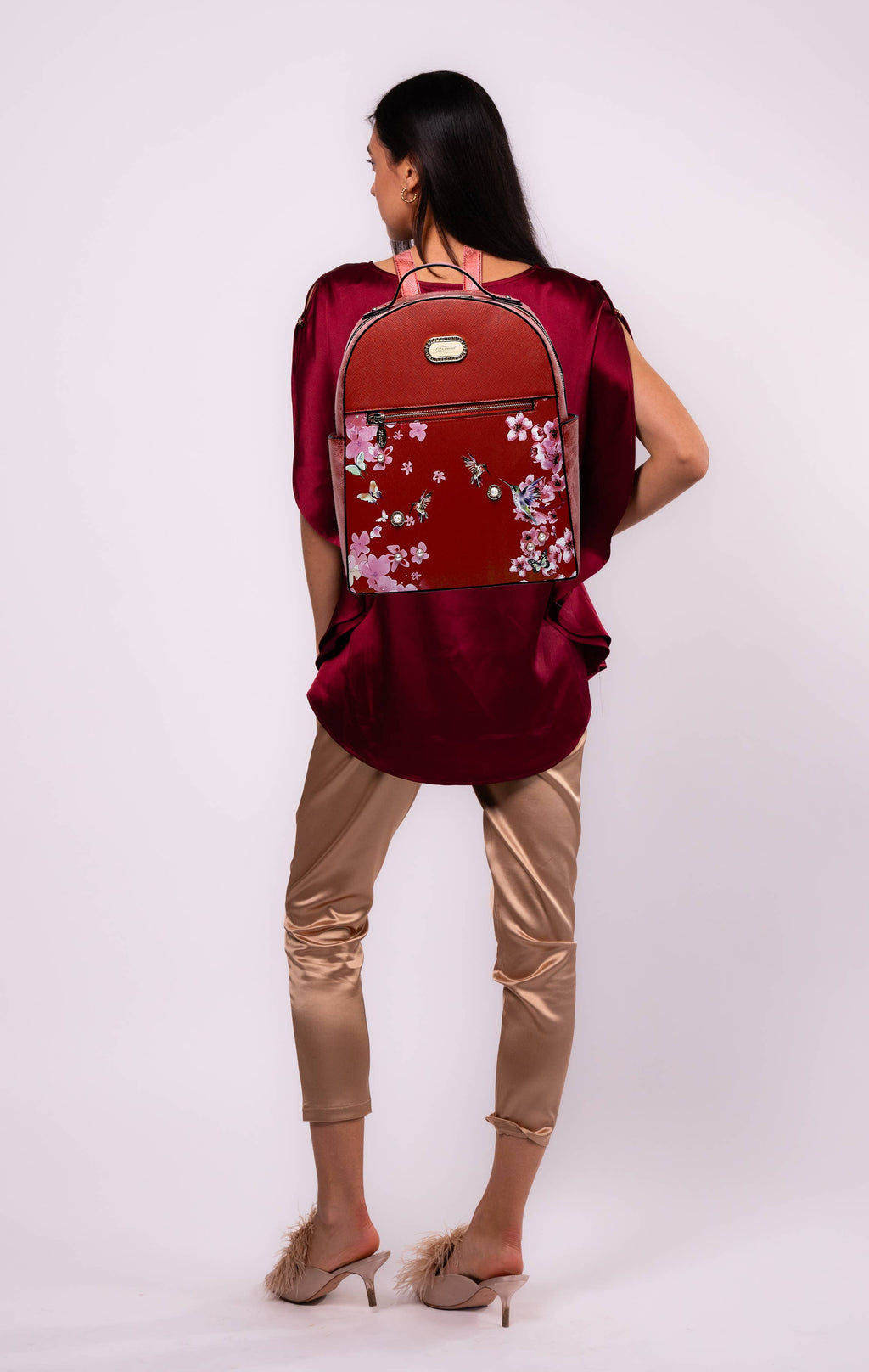 Brangio Italy Vintage Floral & Hummingbird Backpack