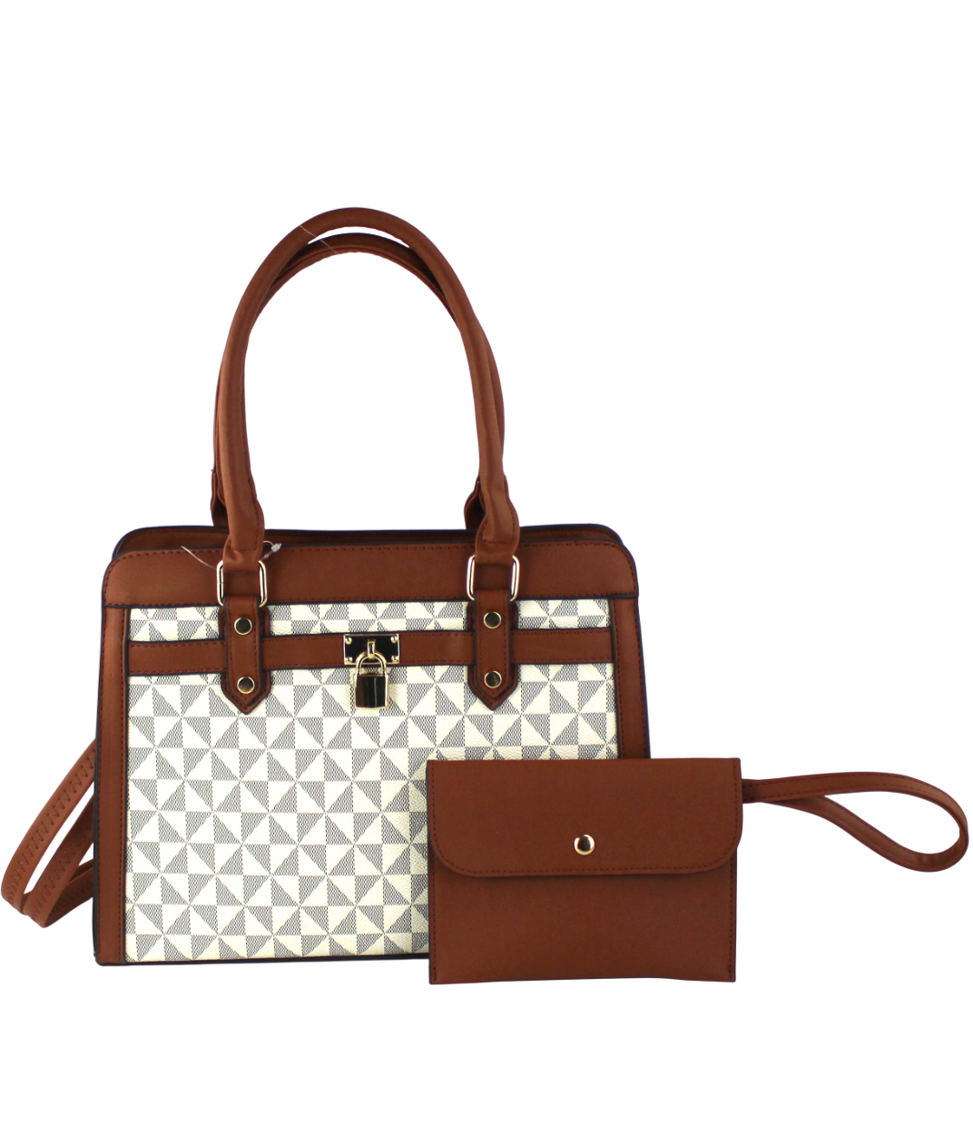 Geometric Satchel Set - 2-Piece Leather Handbag & Pouch