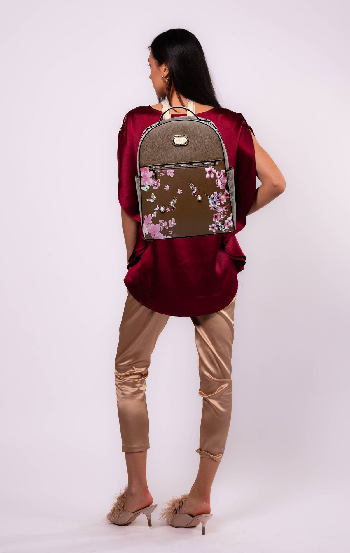 Brangio Italy Vintage Floral & Hummingbird Backpack