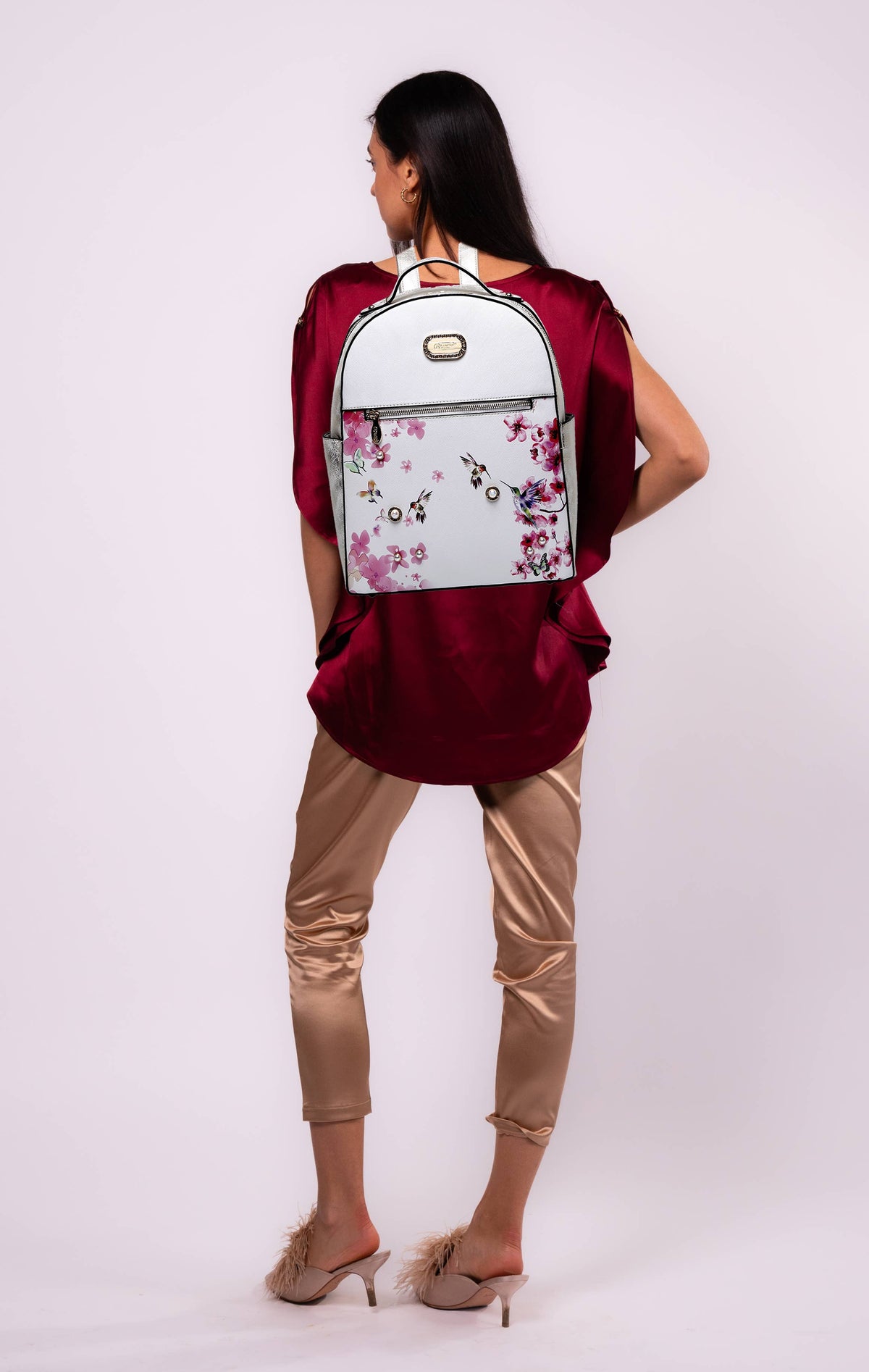 Brangio Italy Vintage Floral & Hummingbird Backpack