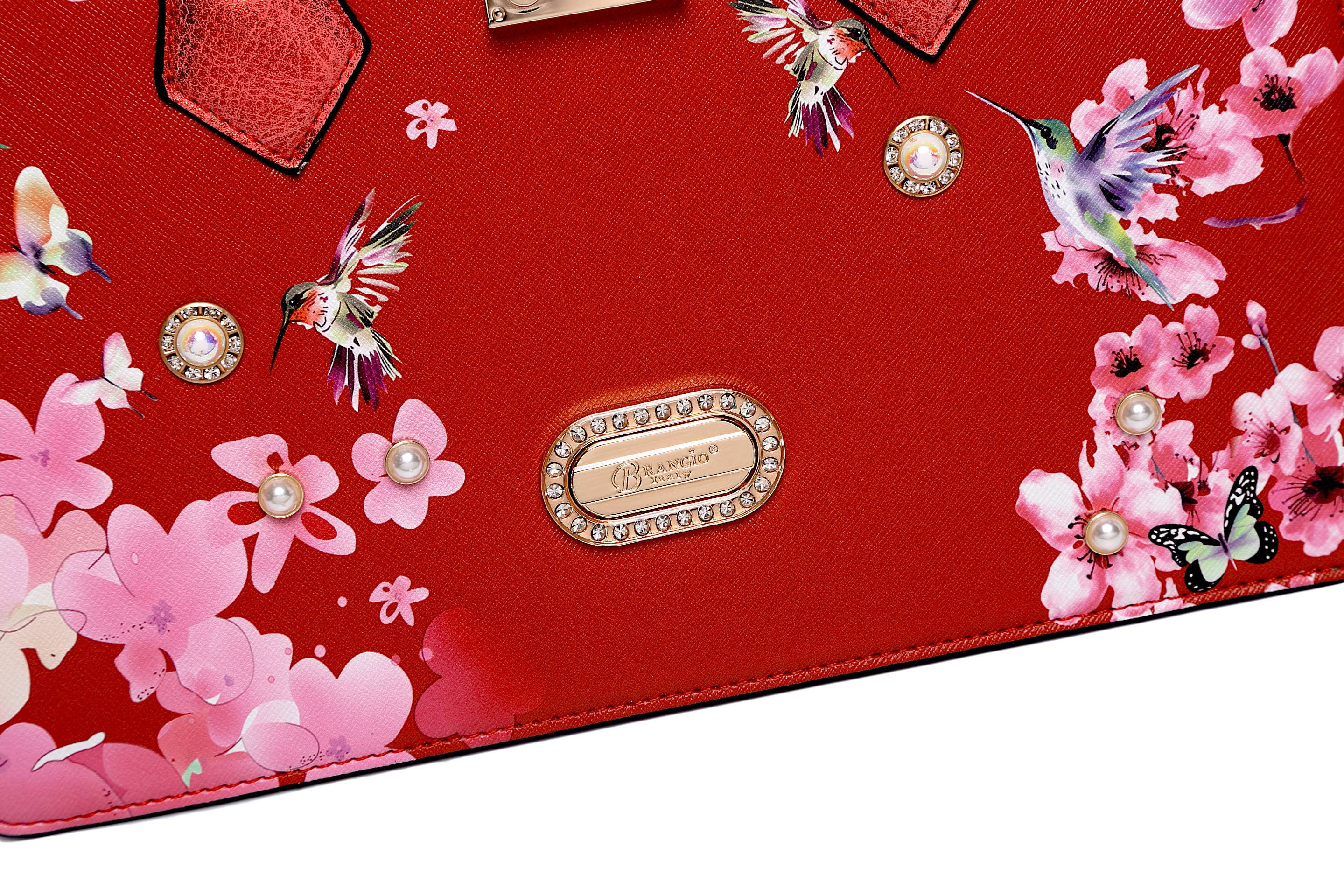 Brangio Italy Floral & Bird Embellished Handbag