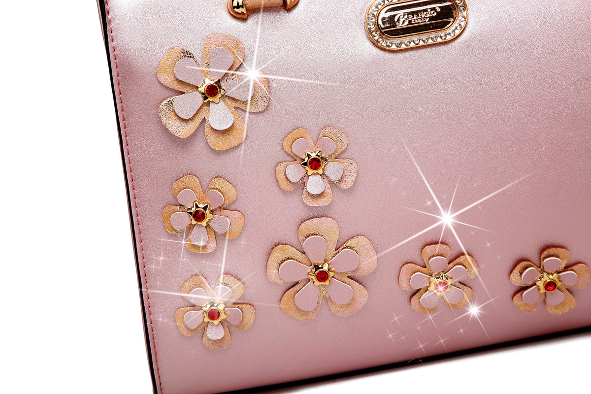 Brangio Italy Elegant Metallic Twinkle Cosmos Floral Handbag