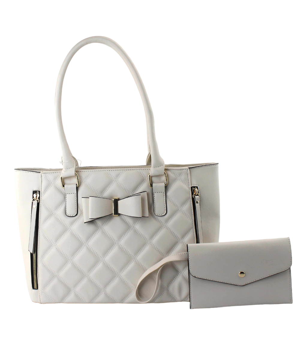 Quilted Satchel Set - 2-Piece Handbag with Matching Wristlet
