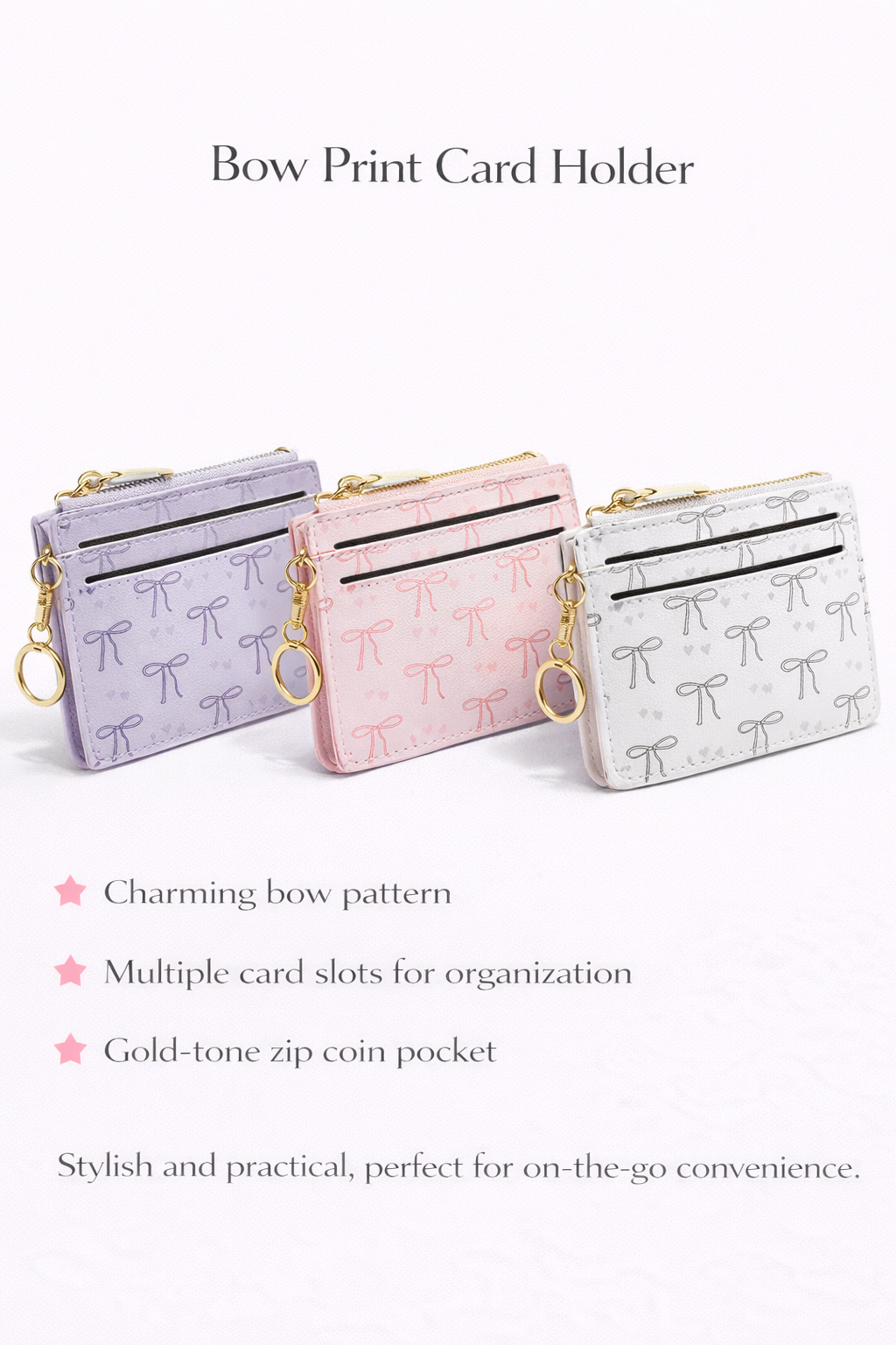 Slim Bow Pattern Card Holder Wallet