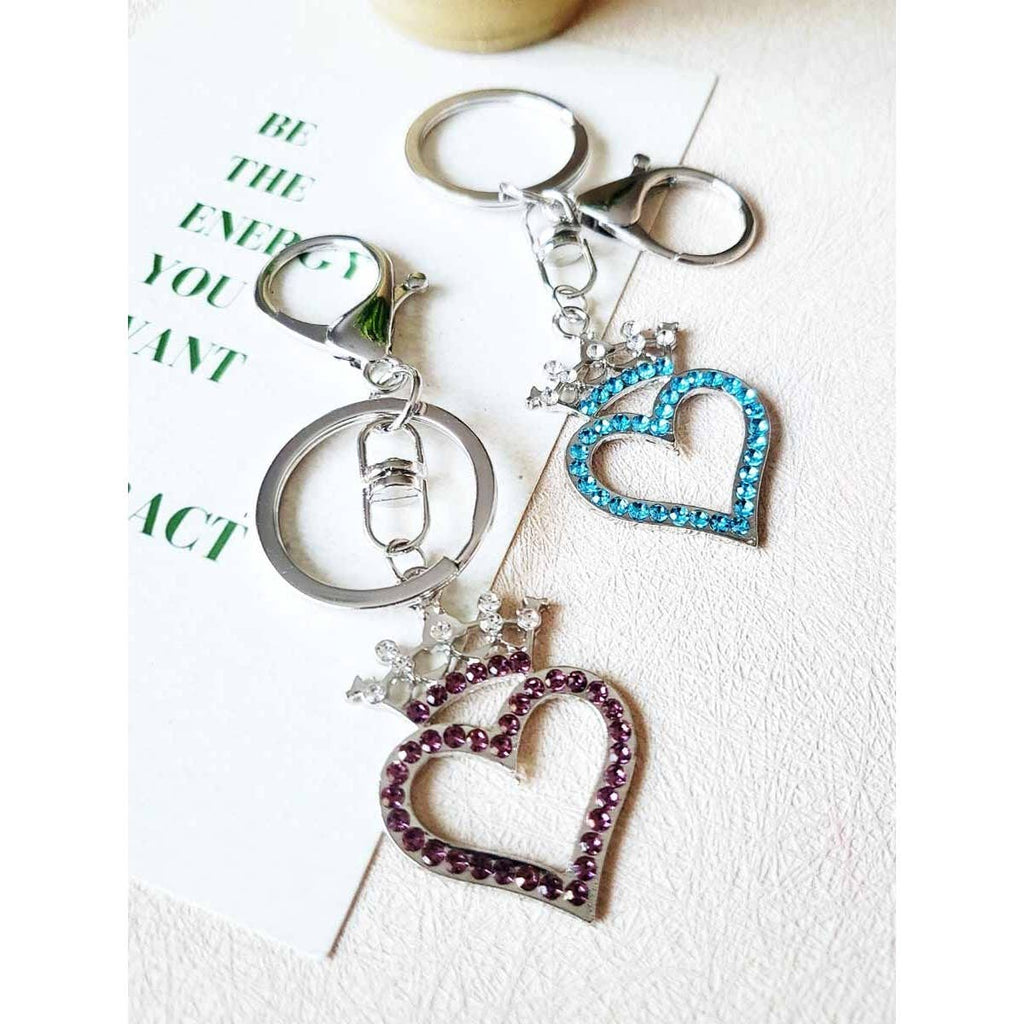 Rhinestone Heart with Crown Keychain