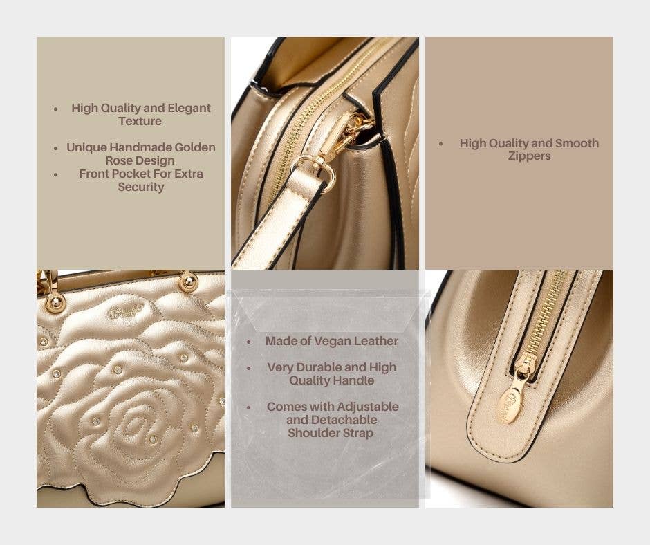 Brangio Italy Elegant Rose Embellished Satchel Bag + Wallet