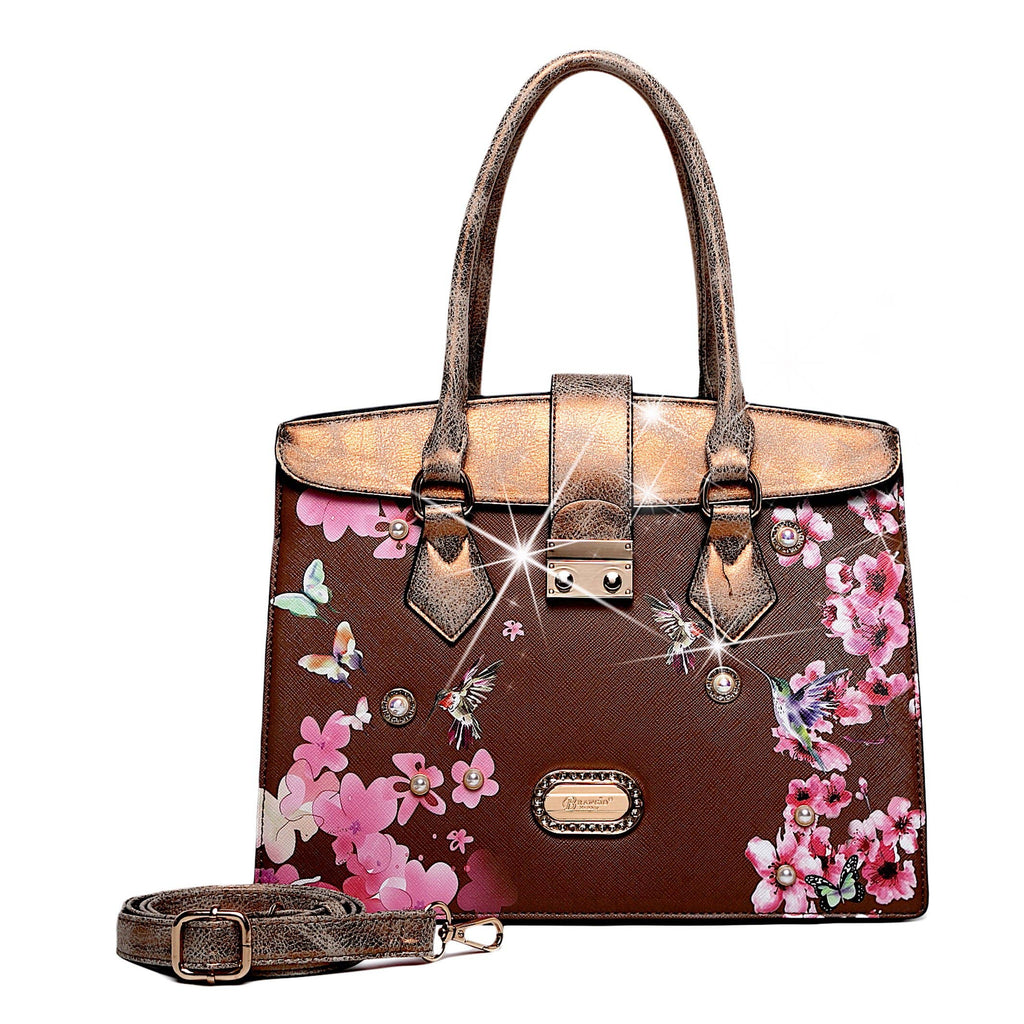Brangio Italy Floral & Bird Embellished Handbag