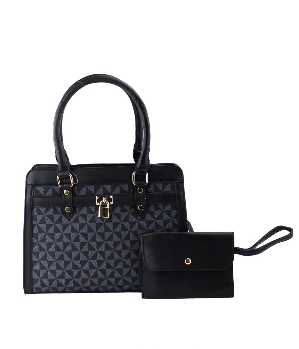 Geometric Satchel Set - 2-Piece Leather Handbag & Pouch
