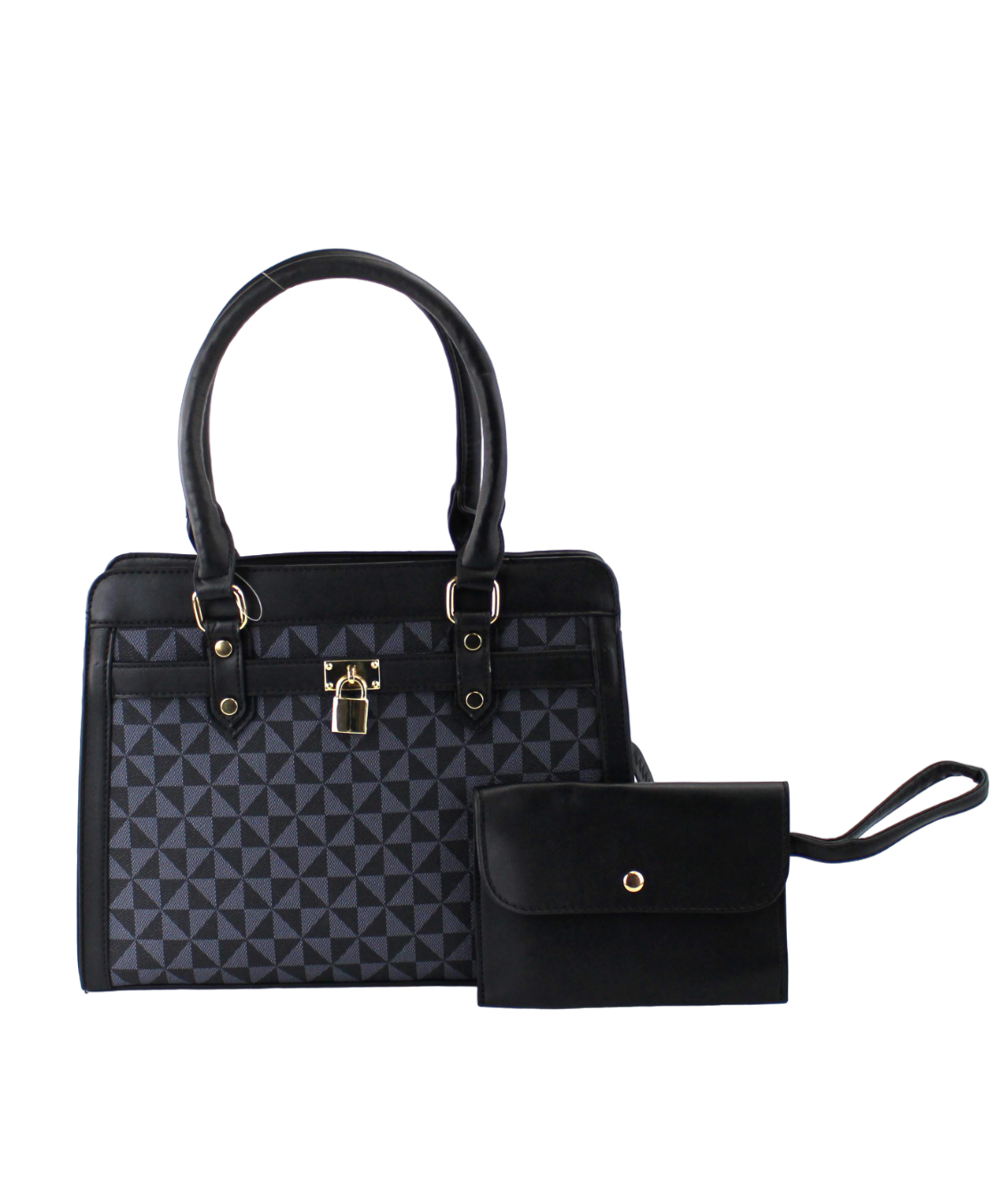 Geometric Satchel Set - 2-Piece Leather Handbag & Pouch