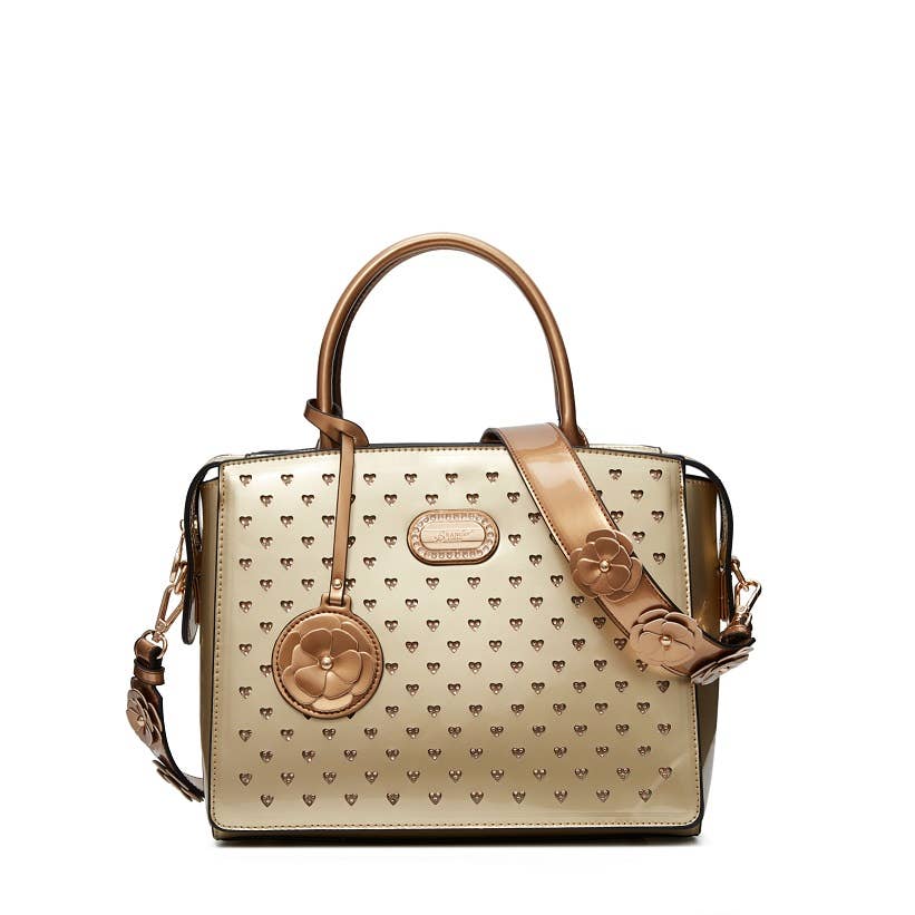 Brangio Italy Heart Stud Satchel Bag – Floral Strap Designer
