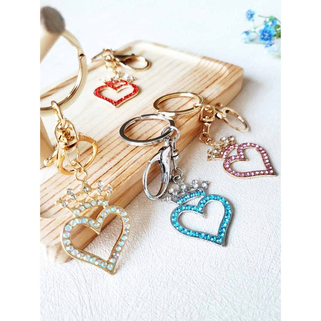 Rhinestone Heart with Crown Keychain