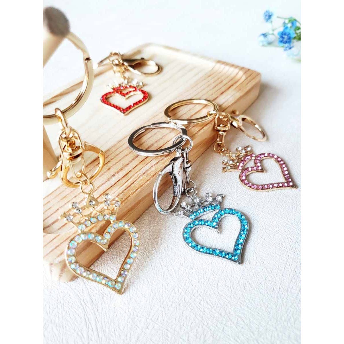 Rhinestone Heart with Crown Keychain