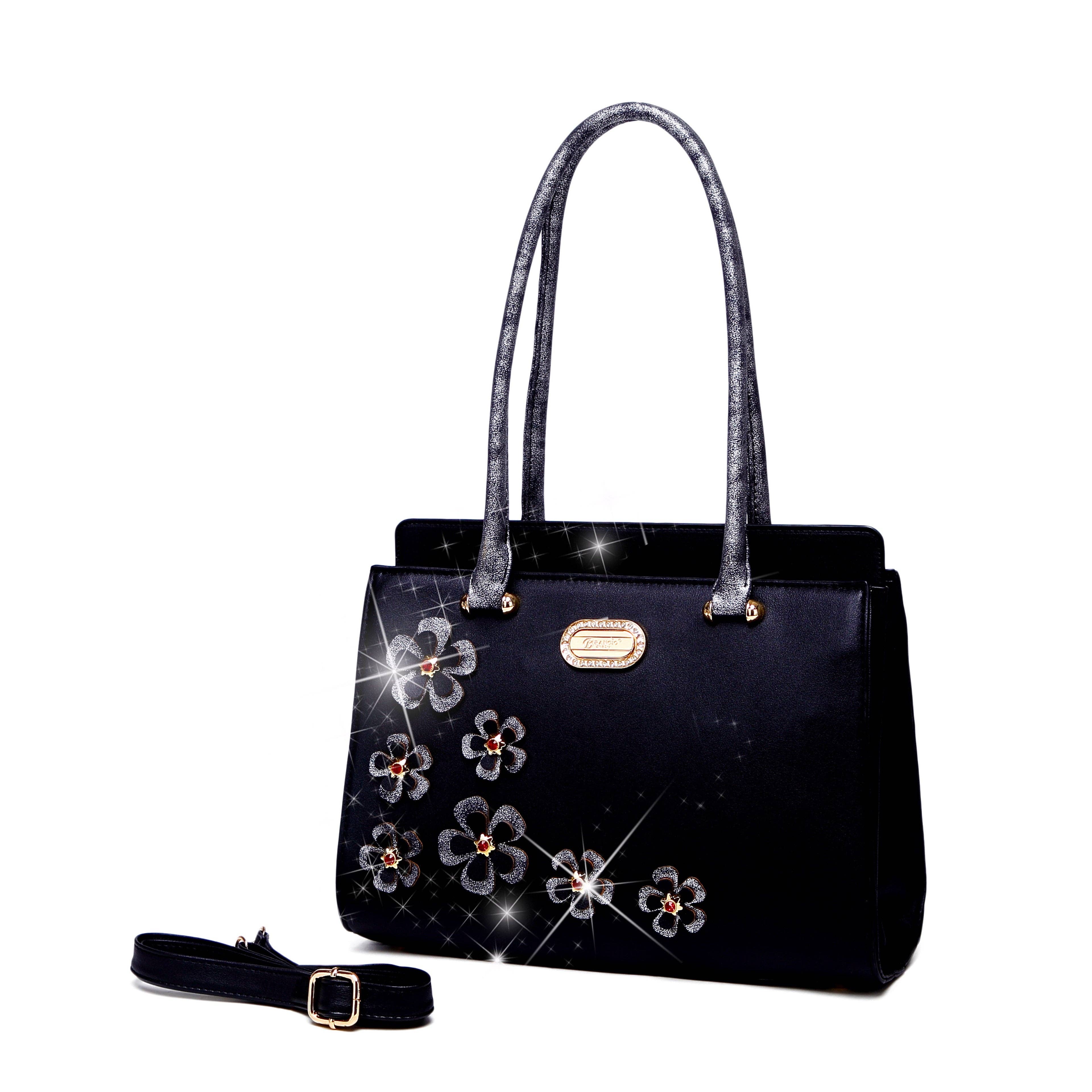 Brangio Italy Elegant Metallic Twinkle Cosmos Floral Handbag