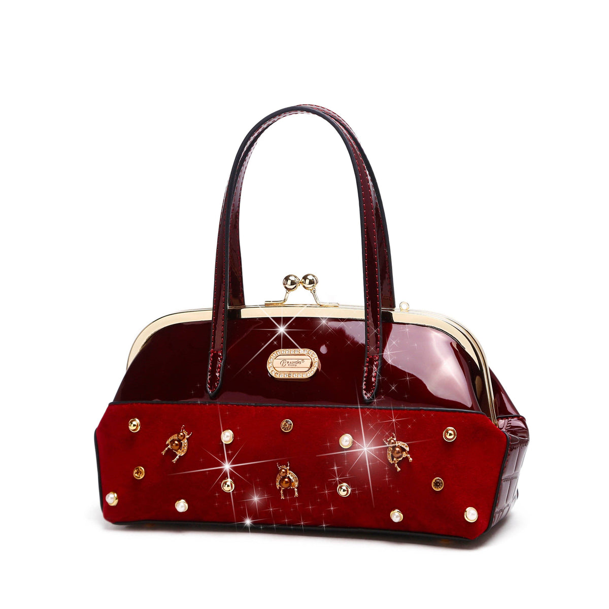 Brangio Italy Luxury Design Crystal & Pearl Accents Purse