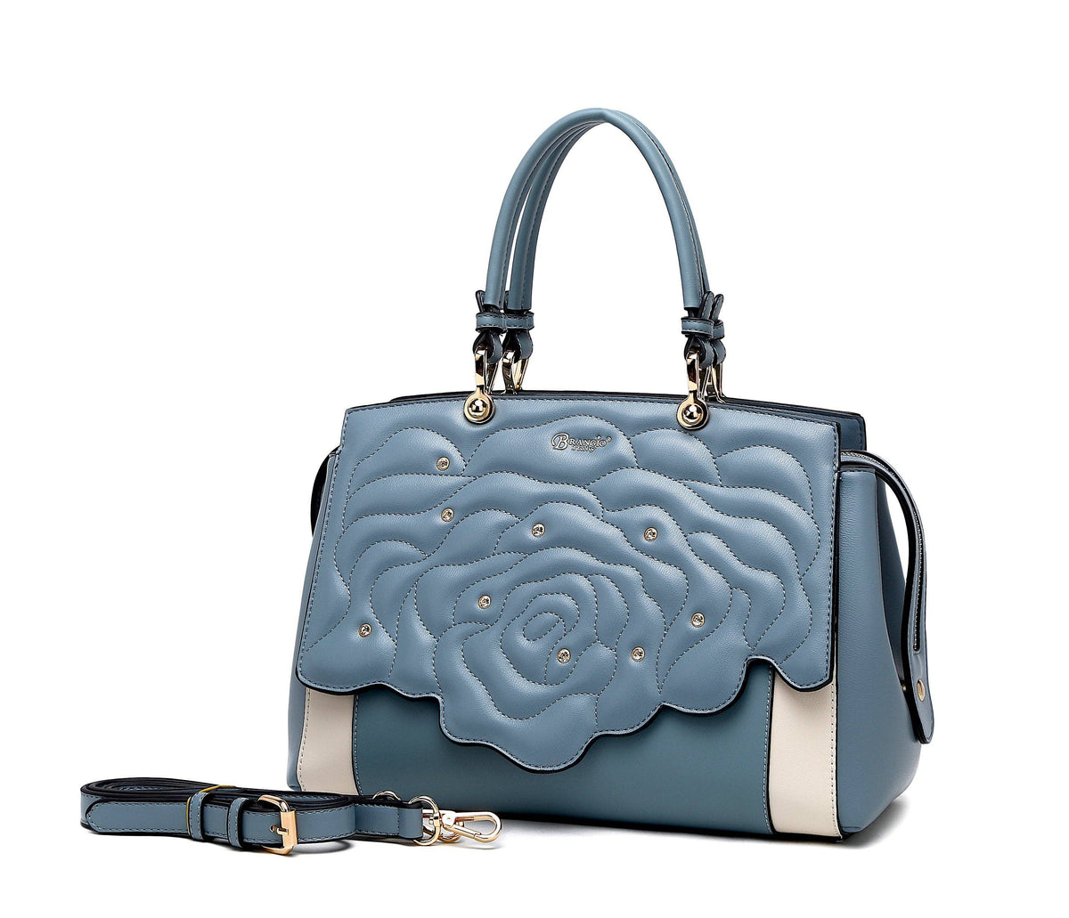 Brangio Italy Elegant Rose Embellished Satchel Bag + Wallet