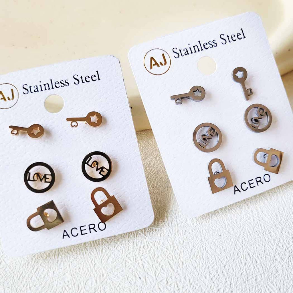 3-pair Stainless Steel Stud Earring Set