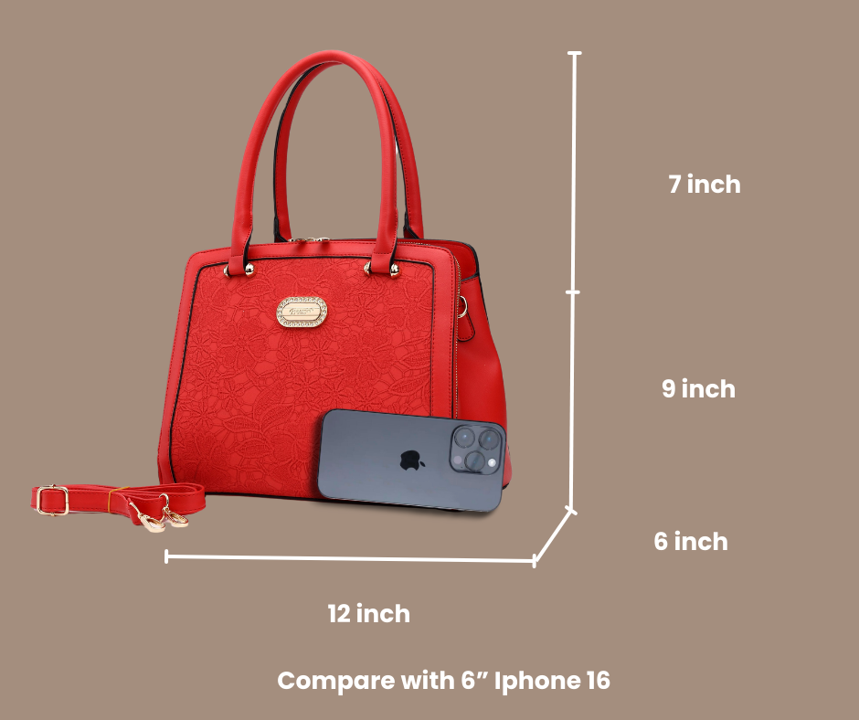 Brangio Italy Lace Embossed Elegant Designer Satchel Handbag
