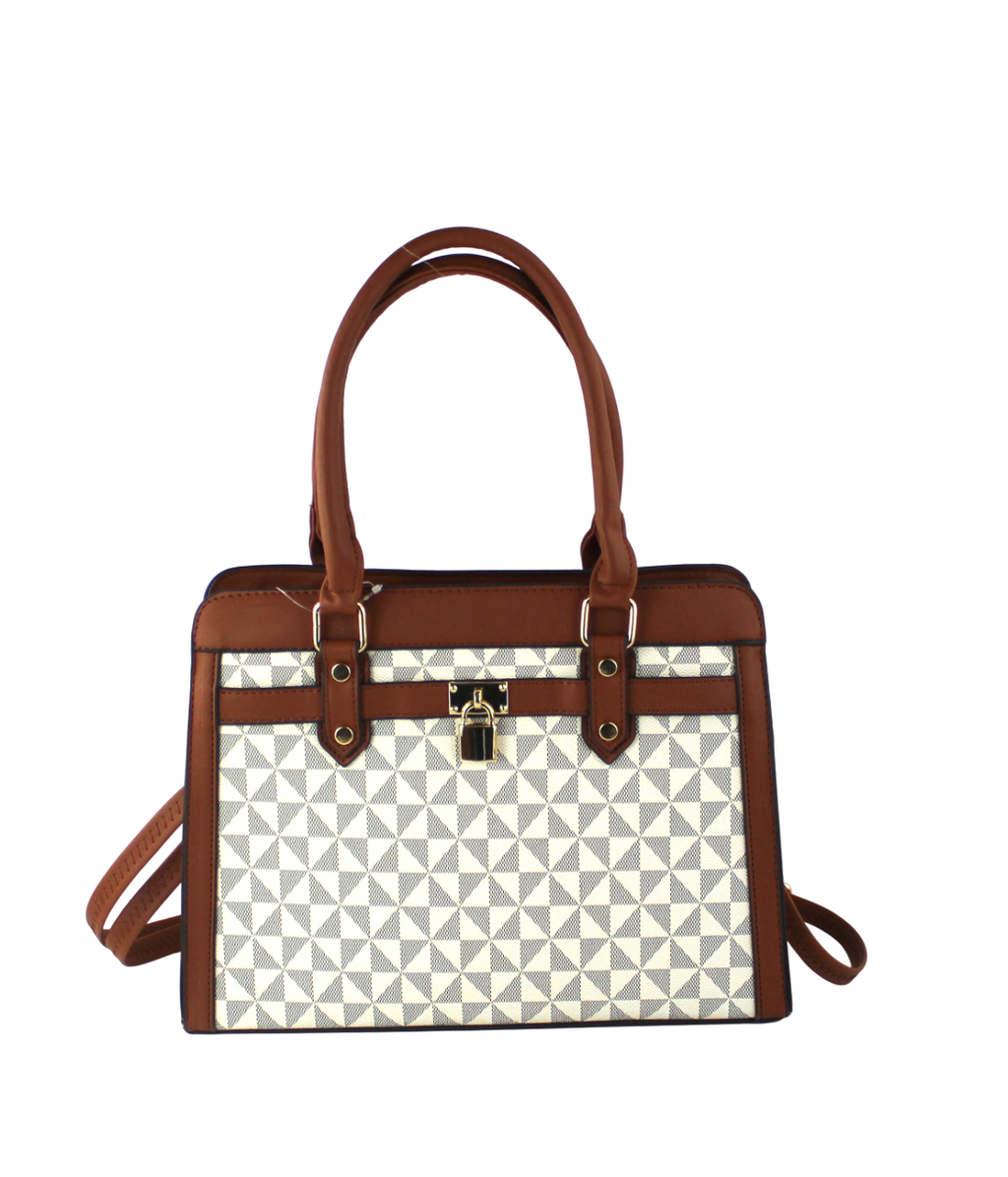 Geometric Satchel Set - 2-Piece Leather Handbag & Pouch