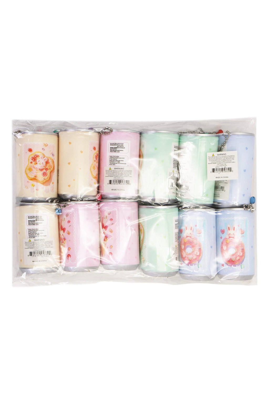 Bunny Rabbit Desserts Soda Pop Can Mini Wet Wipes Keychain