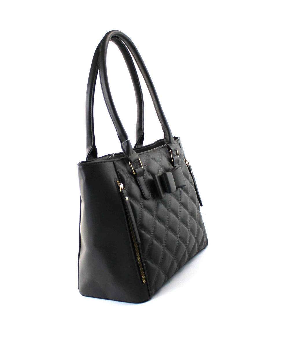 Quilted Satchel Set - 2-Piece Handbag with Matching Wristlet