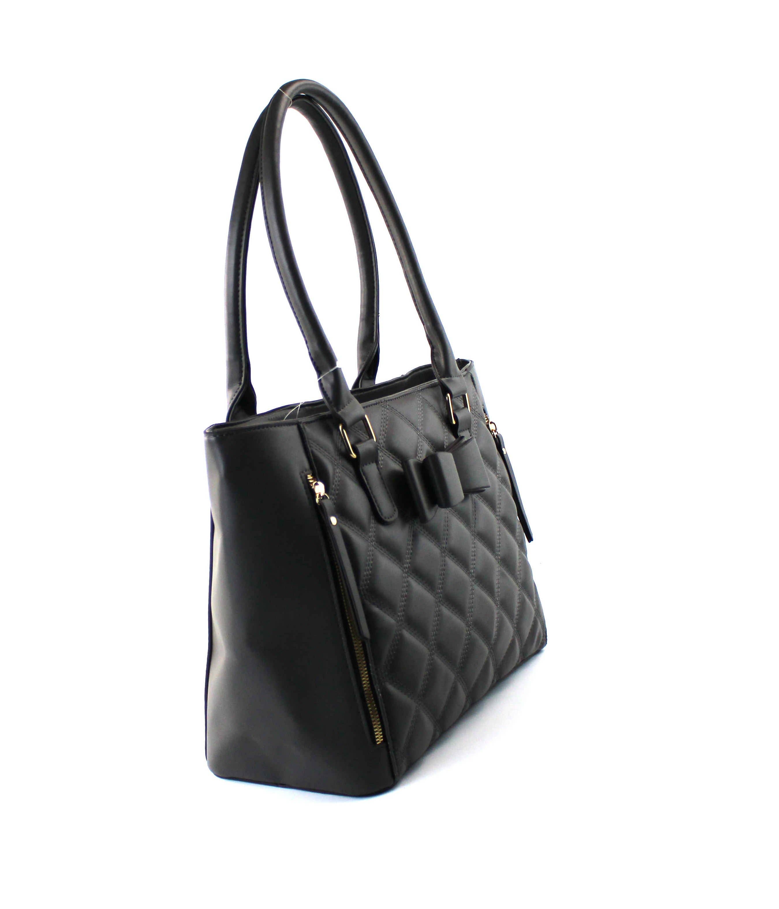 Quilted Satchel Set - 2-Piece Handbag with Matching Wristlet