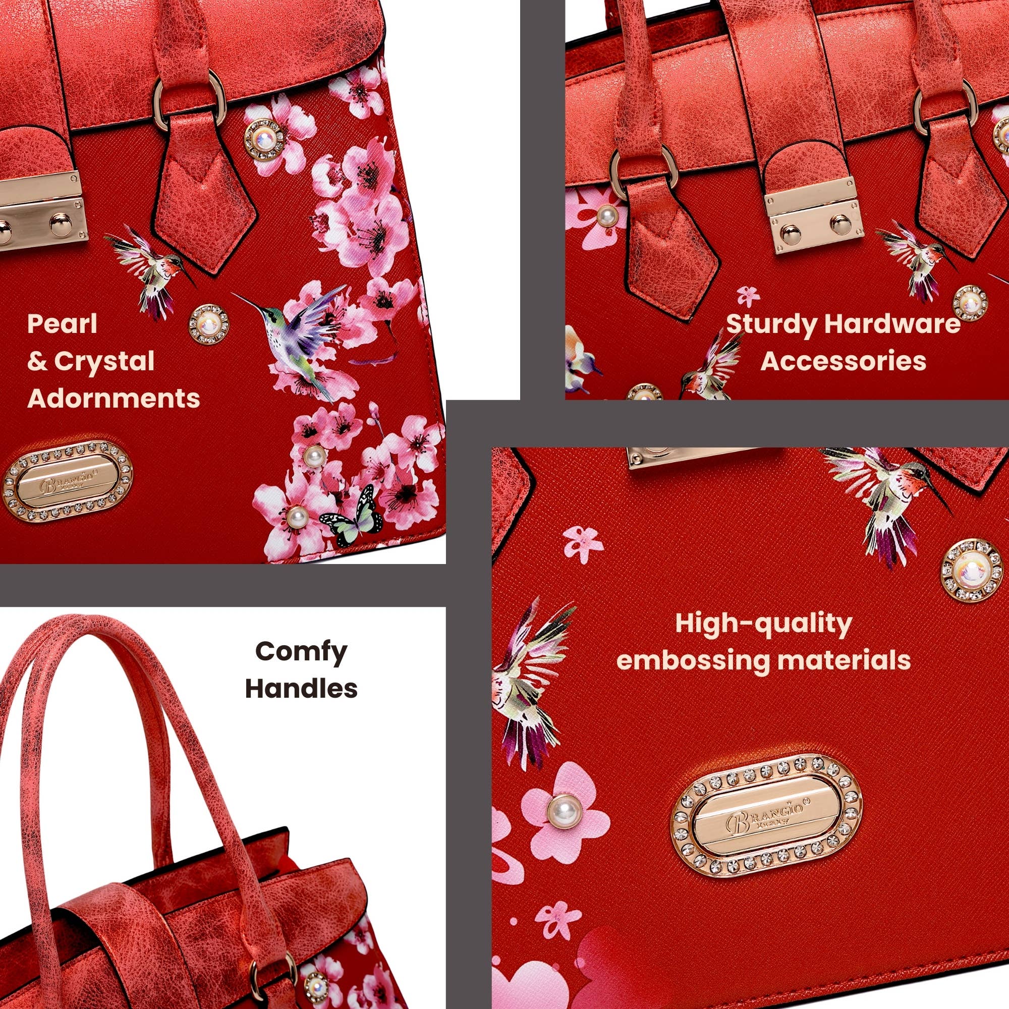 Brangio Italy Floral & Bird Embellished Handbag