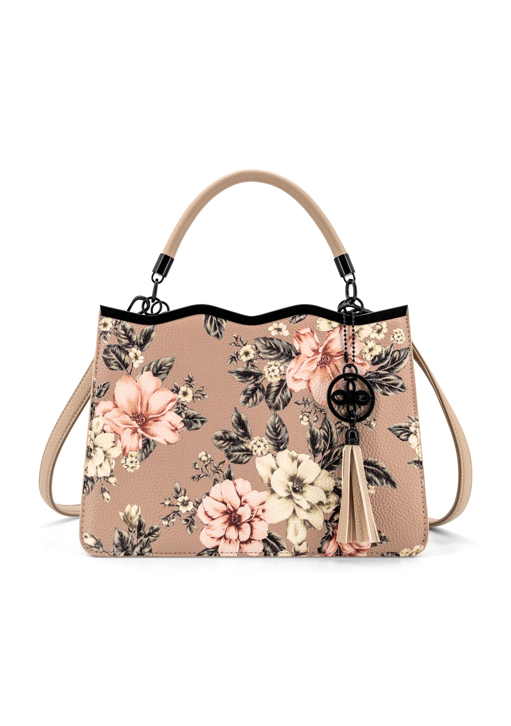 Violette Vegan Leather Floral Print Crossbody Satchel Bag
