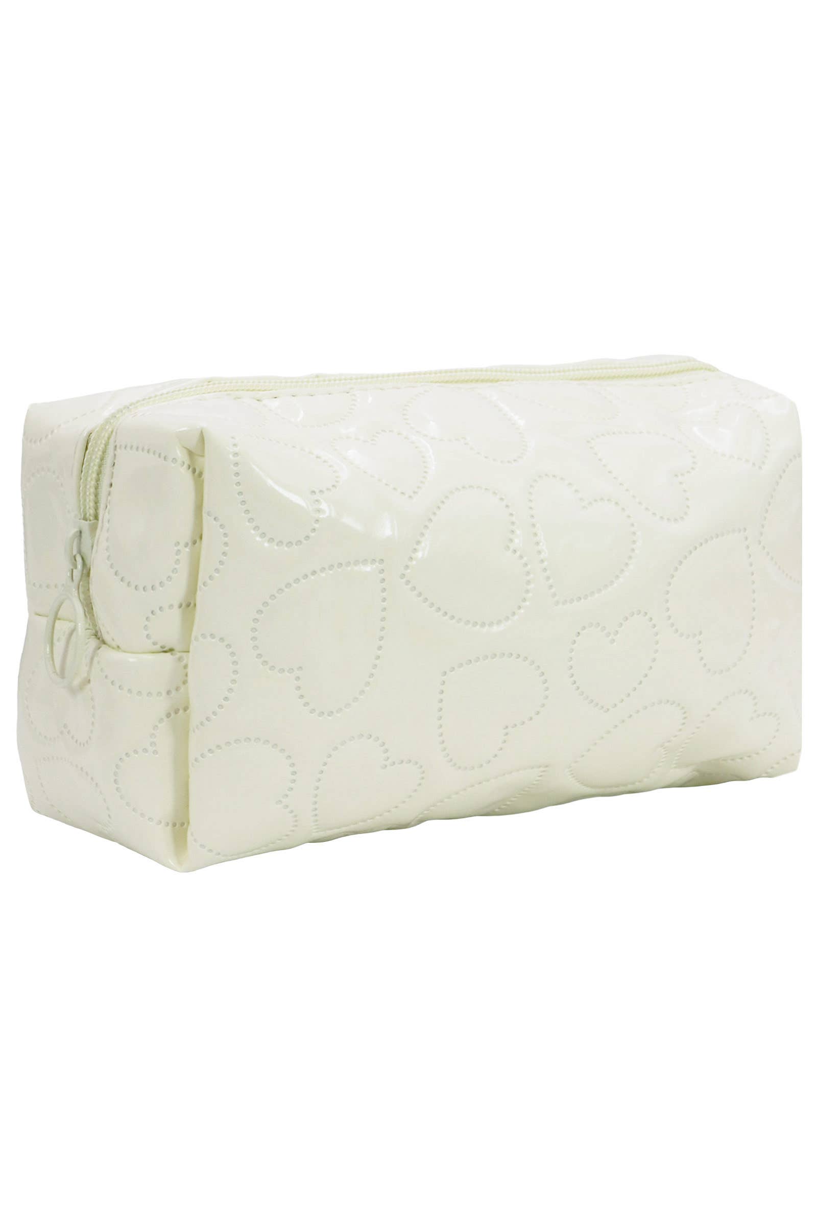 Embossed Dotted Heart Glossy Cosmetic Pouch Bag