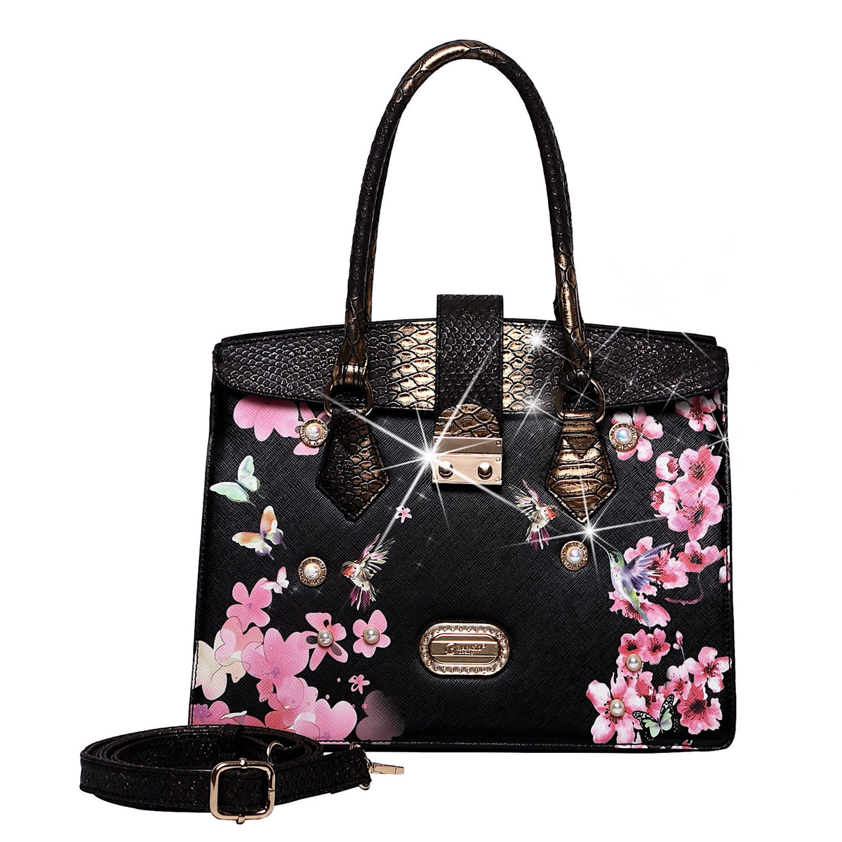 Brangio Italy Floral & Bird Embellished Handbag