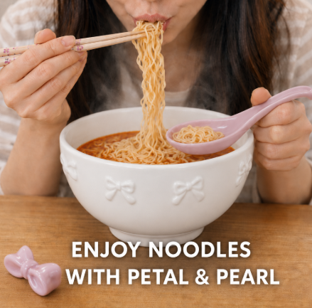 Ribbon Noodle Bowl Set - Ceramic Ramen Bowl Gift Set