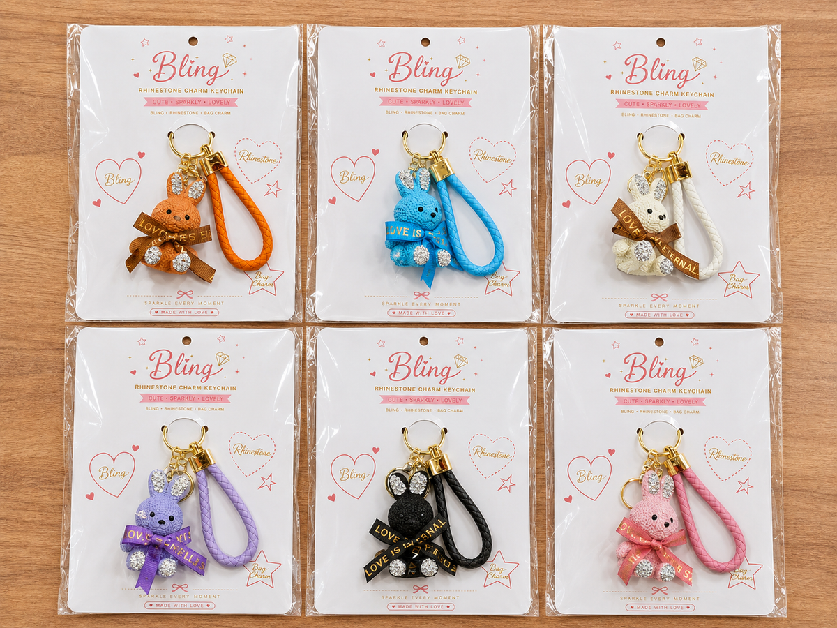 Rhinestone Bow Tie Bunny Keychain & Bag Charm.