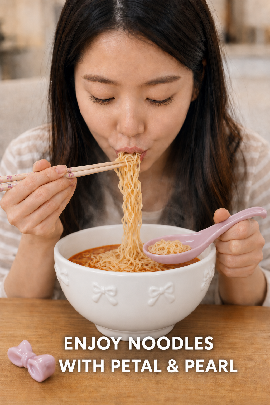 Ribbon Noodle Bowl Set - Ceramic Ramen Bowl Gift Set