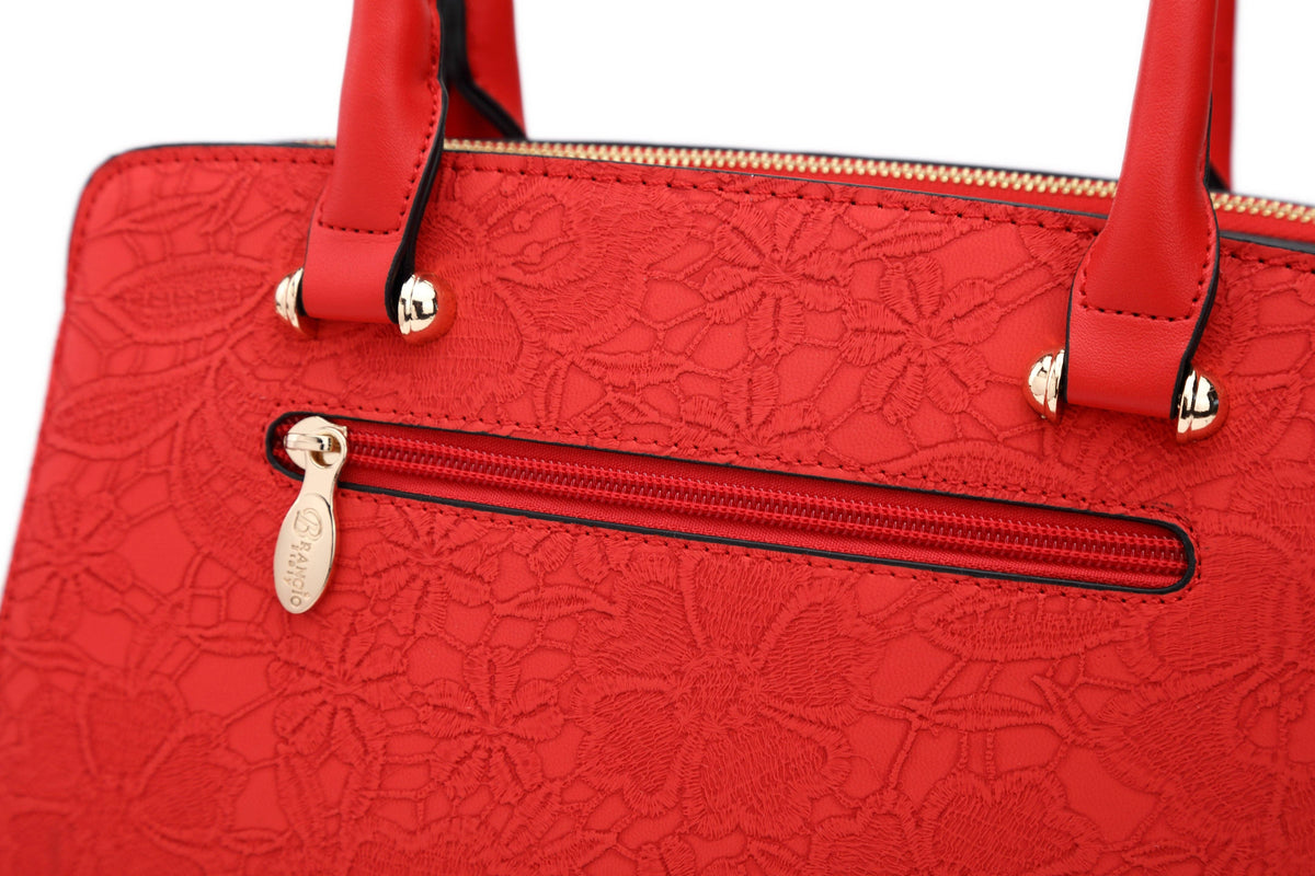Brangio Italy Lace Embossed Elegant Designer Satchel Handbag